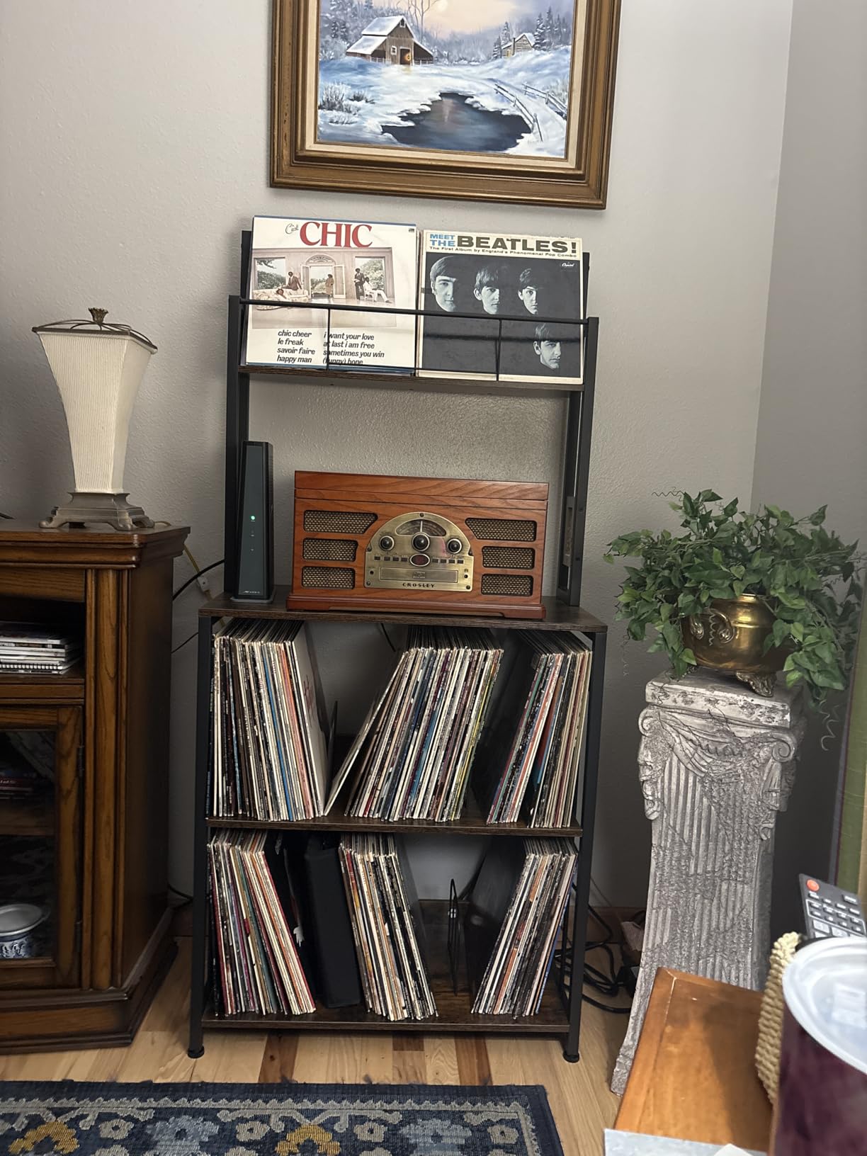 EasyCom Record Player Stand with Vinyl Storage, Turntable Stand Holds Up to 300 Albums, Large Record Player Table with Charge Station, Vinyl Record Stand for Living Room customer photo 2
