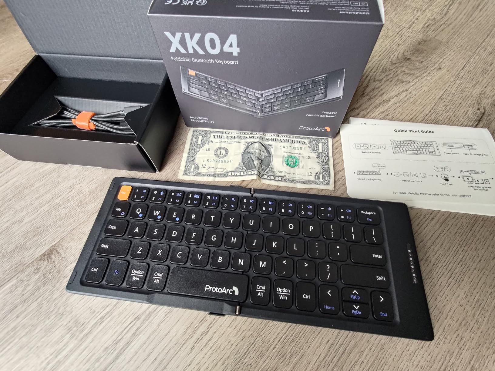 ProtoArc Foldable Compact Keyboard, XK04 Portable Bluetooth Keyboard with PU Leather Cover, Pocket-Sized Wireless Travel Keyboards for iPad, iPhone, Smartphone, Tablet and Laptop - Black customer photo 2