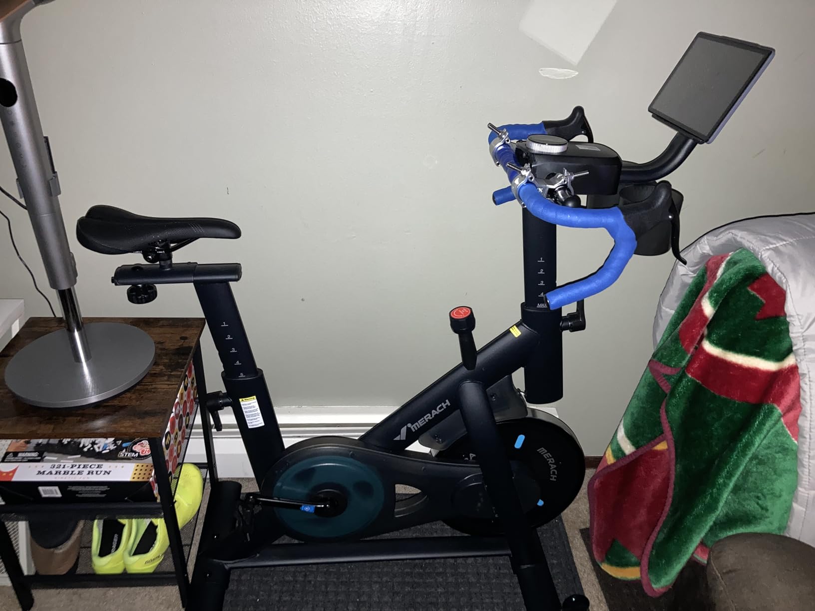 Merach Exercise Bike, Magnetic Friction Stationary Bike with Brake Pad and Exclusive App, Low Noise Indoor Cycling Bike with 300lbs Weight Capacity, Tablet Mount and Fitness Courses for Weight Loss customer photo 1