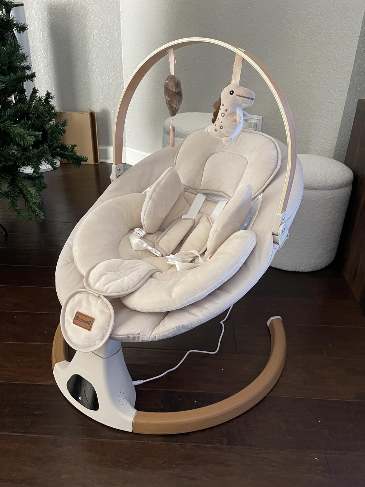 Baby Swings for Infants, Monamii Baby Swing, Bluetooth Infant Swing with Music Speaker, 5 Speeds and Remote Control, Indoor & Outdoor Use (Light Grey) customer photo 2