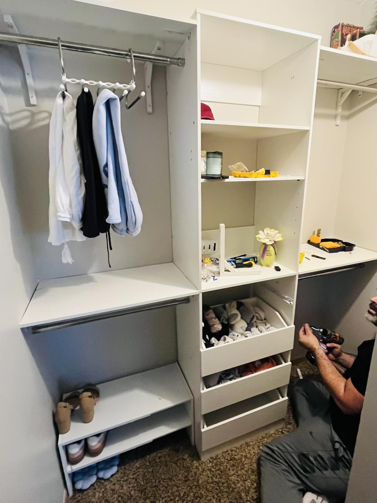 Aheaplus Closet System with 4 Drawers, 8FT Wood Closet Organizer System, 96'' Closets Built In System Tower with Shelves, Walk-in Closets Wardrobe Clothes Garment Rack, Fits Spaces 4-9 ft, White customer photo 1