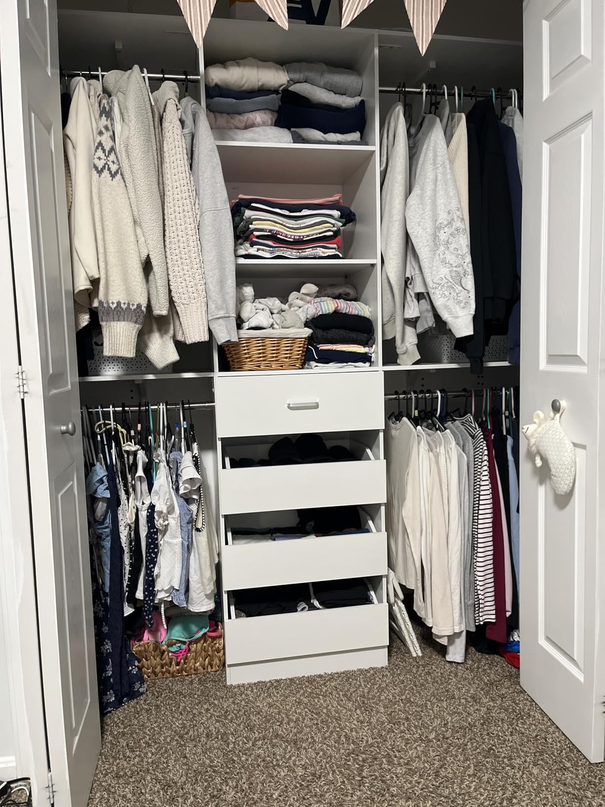 Aheaplus Closet System with 4 Drawers, 8FT Wood Closet Organizer System, 96'' Closets Built In System Tower with Shelves, Walk-in Closets Wardrobe Clothes Garment Rack, Fits Spaces 4-9 ft, White customer photo 2