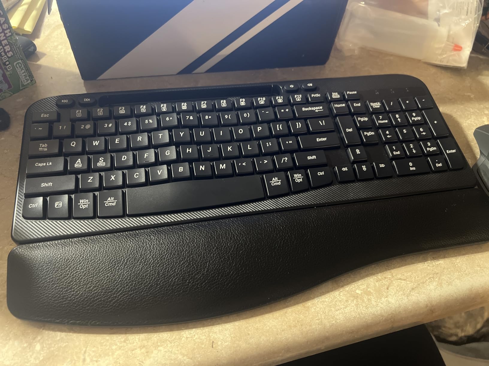 Ergonomic Wireless Keyboard with Cushioned Wrist Rest, Wave Keys, Phone Holder, Comfortable Natural Typing, 2.4GHz Full Size Cordless USB Computer Keyboard for Windows, Mac OS, Laptop, PC (Black) customer photo 1