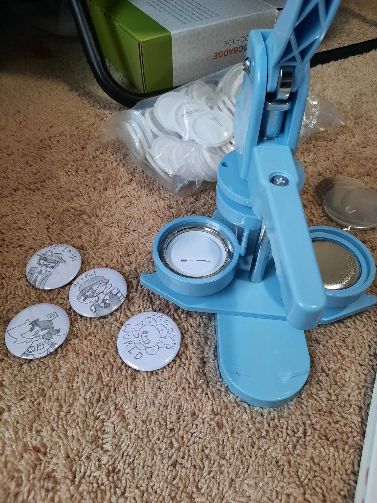 Button Maker Machine, Button Pin Maker (3rd Gen) Installation-Free DIY, Button Press Machine Kit with Free Button Parts&Circle Cutter&Wrench Gadget (Light Blue, 58mm(2.25in)) customer photo 1
