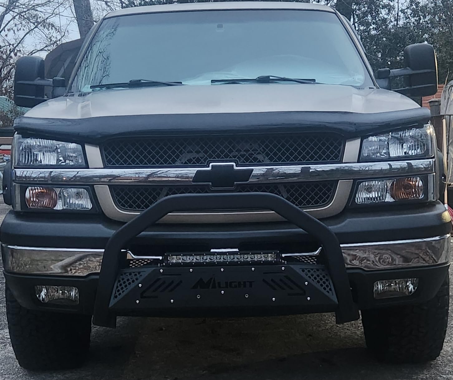 Nilight Bull Bar with Light fits 2007-2018 Chevy Silverado GMC Sierra 1500, 2007-2020 Chevy Tahoe Suburban&Yukon/Yukon XL Front Bumper Grille Brush Push Guard with Skid Plate Licence Plate Hole Black customer photo 1