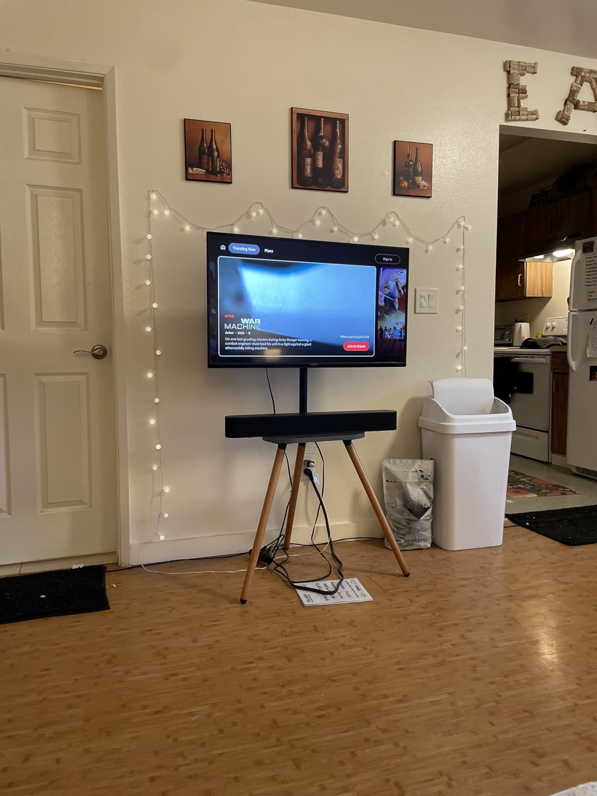 Tripod Easel TV Stand for 43 to 65 Inch LCD Led Screen, Height Adjustable and Swievel TV Stand, Portable TV Floor Stand with Wooden Tray for Bedroom, Living Room, Studio, Metal Black customer photo 1