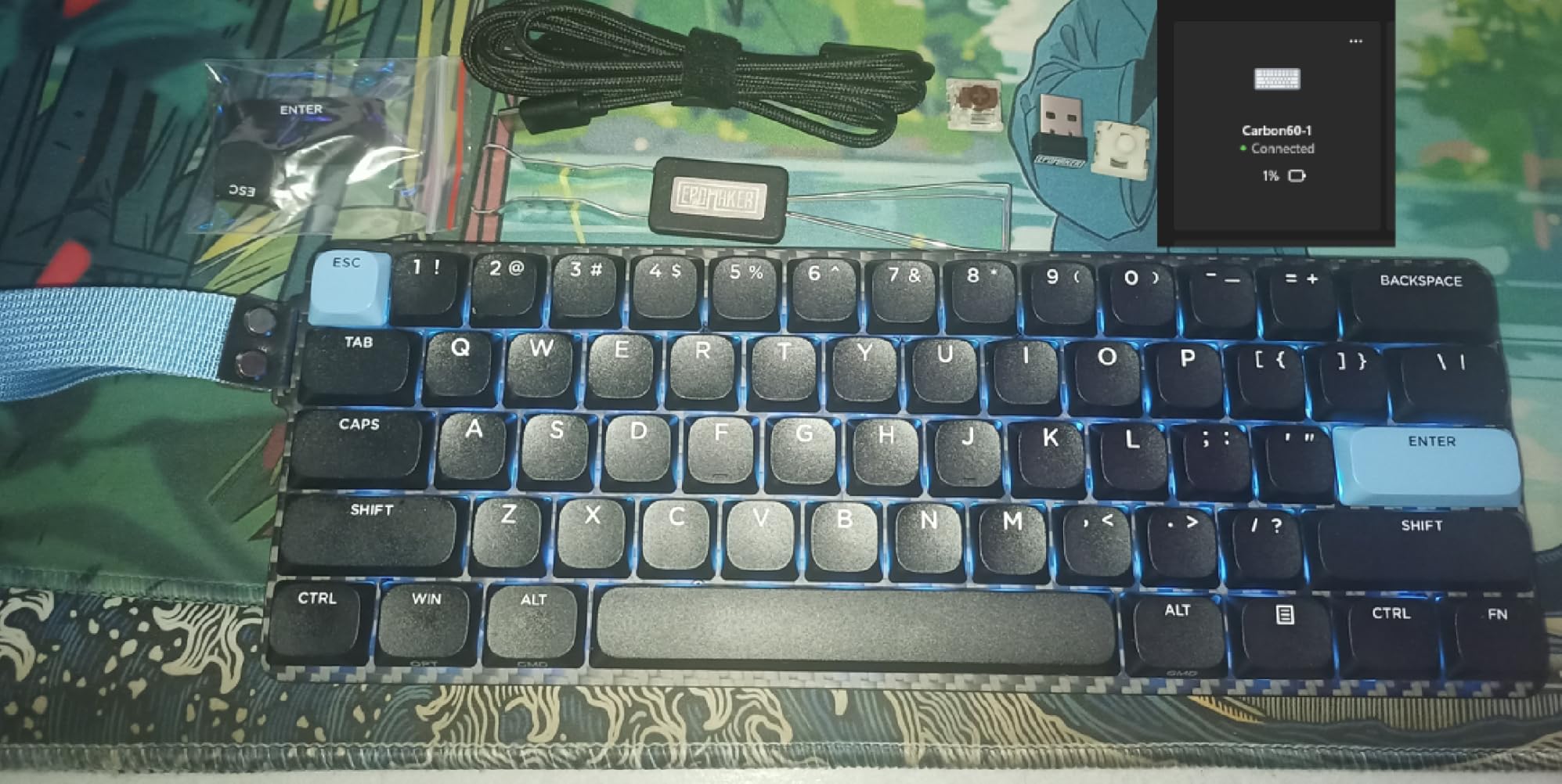 EPOMAKER Carbon60 QMK/VIA Wireless Mechanical Keyboard, 60% Compact Layout, Tri-Mode BT/2.4GHz/USB-C, Carbon Fiber Design, Hot Swappable (Gateron Low-Profile Brown Switch) customer photo 1