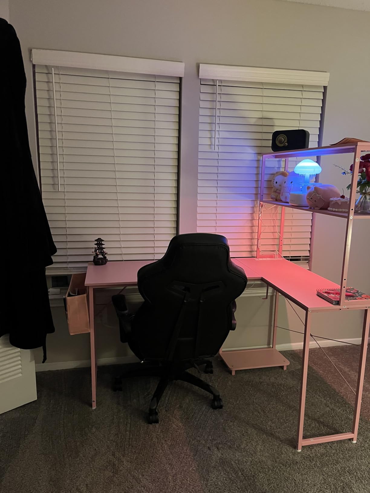ODK 53 Inch L Shaped Gaming Desk with LED Lighting, Reversible Desk with Power Outlets, Cornor Computer Table with Storage Shelves & Bag & Iron Hook, Home Office Table for Writing, Study, Black customer photo 1