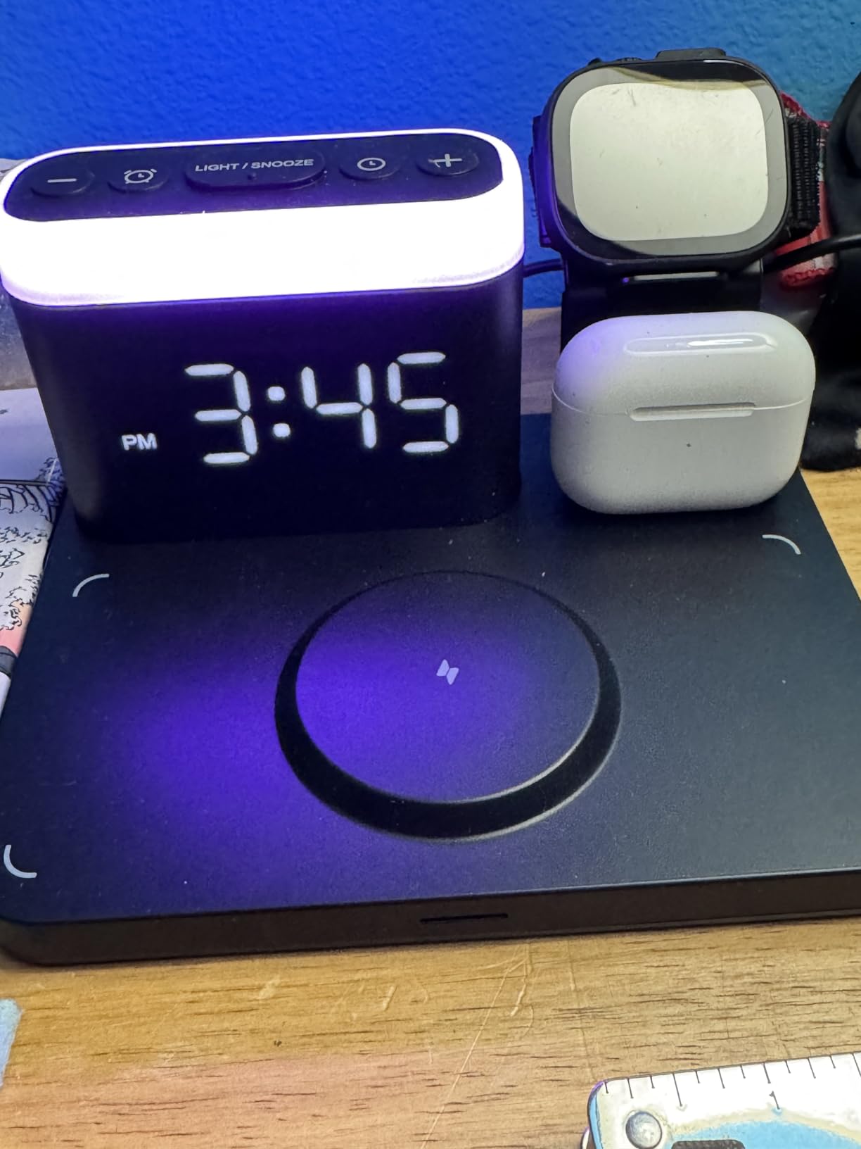 ANJANK Wireless Charging Station,5 in 1 Multiple Charger Stand with Alarm Clock,7 Night Light,Mag-Safe Charging Dock for iPhone 17 16 15 14 13 12 Pro Max Plus,Apple Watch 11/10/9/8,for Airpods,Bedroom customer photo 2
