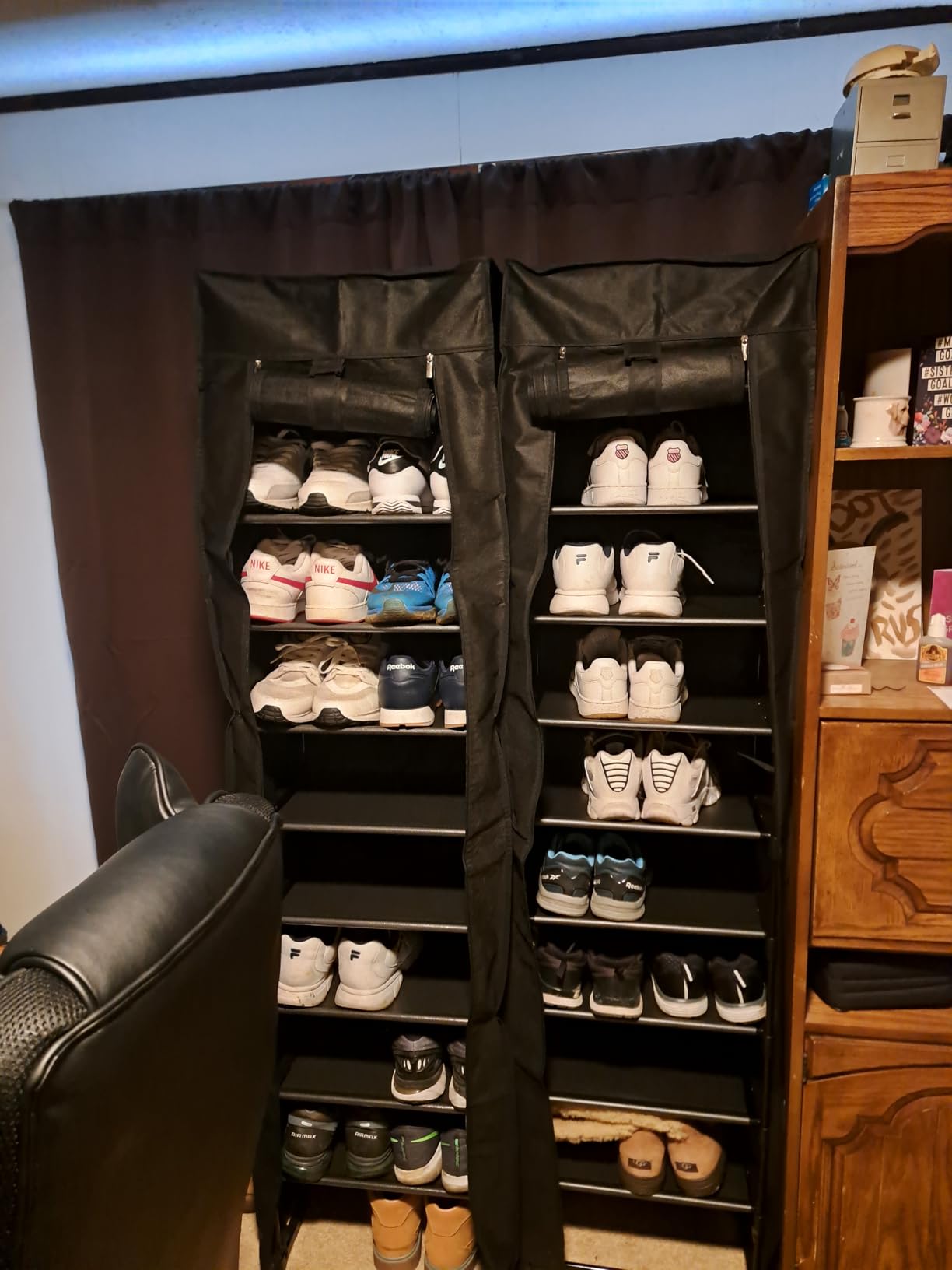 Kitsure Shoe Rack - 10-Tier Large Capacity Shoe Organizer Shelf with Dust Cover & Side Pockets, Rust-Proof Metal Shoe Rack for Closet, Entrance, Living Room, 17.5