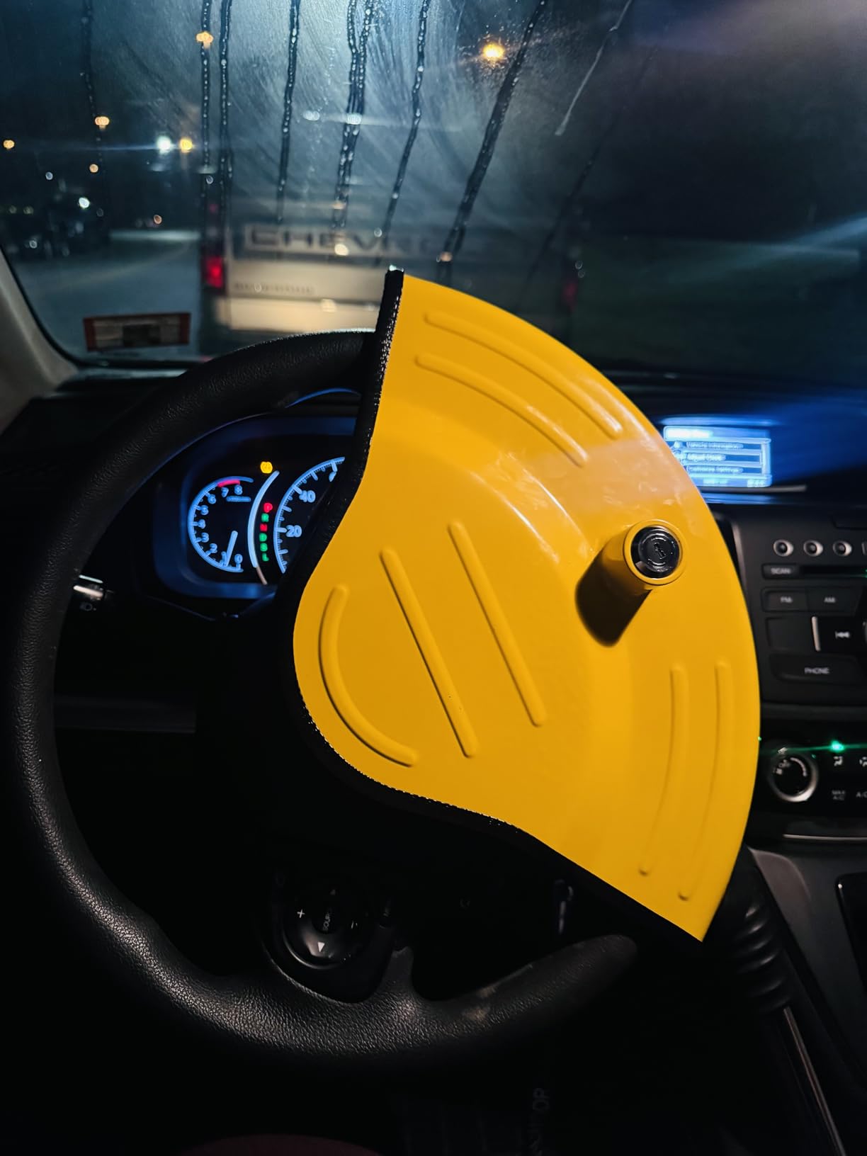 KAYCENTOP Universal Steering Wheel Lock Anti-Theft Car Devices Half Cover, Security Wheel Locks for Car, Adjustable Car Wheel Lock Fit Most Vehicle, Great Deterrent Yellow customer photo 1