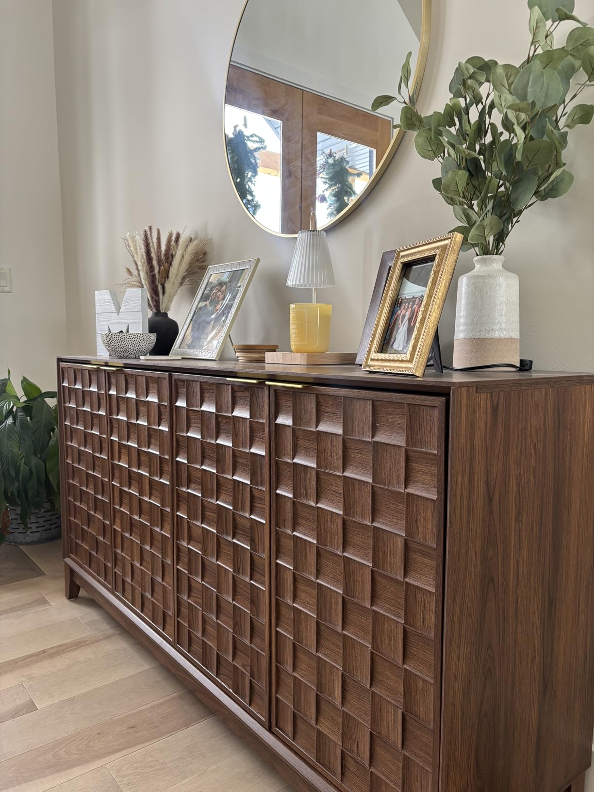 COLAMY Fluted Sideboard Cabinet with Storage - Solid Wood Buffet for Dining Room, Credenza Console with Adjustable Shelves, Walnut Finish, Mid Century Modern Style customer photo 2