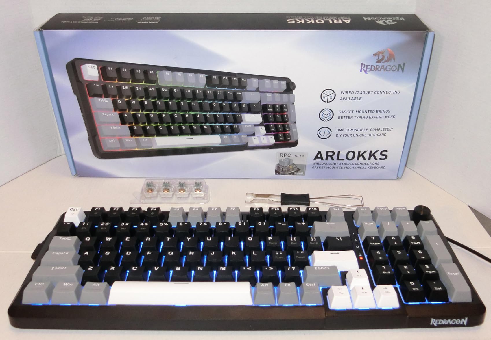 Redragon K742 Wireless Mechanical Gaming Keyboard with Knob, Bluetooth 5.0/2.4GHz/USB C Wired Creamy Keyboard with Number Pad for PC Computer, RGB Backlits, Hot-Swappable customer photo 2