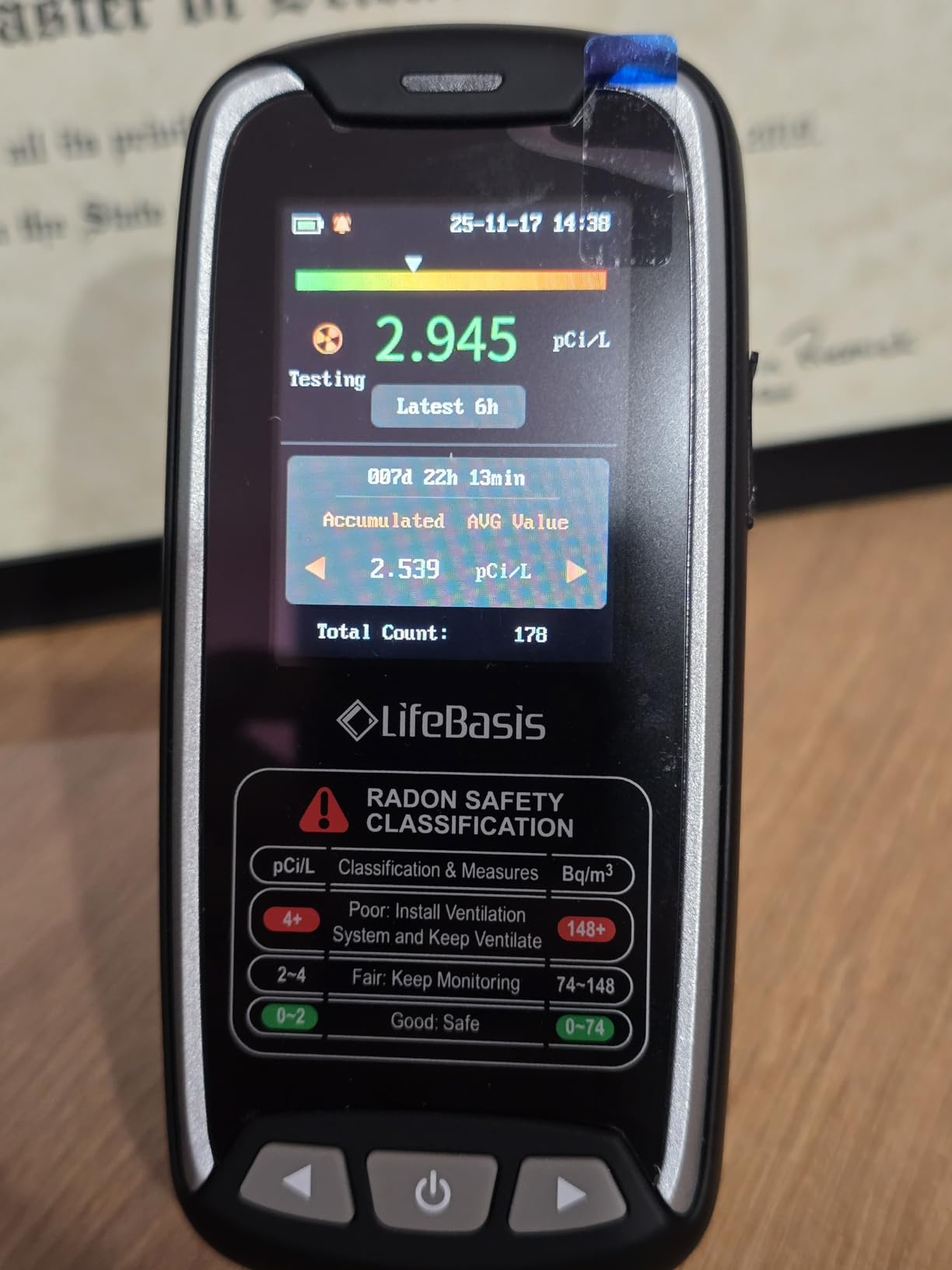LifeBasis Portable Radon Detector with TFT Color Display, First Result in 6 Hours, Rechargeable Radon Monitor for Home Basement, 504-Day Accurate Data Storage, Visual & Audible Signal pCi/L or Bq/m³ customer photo 2