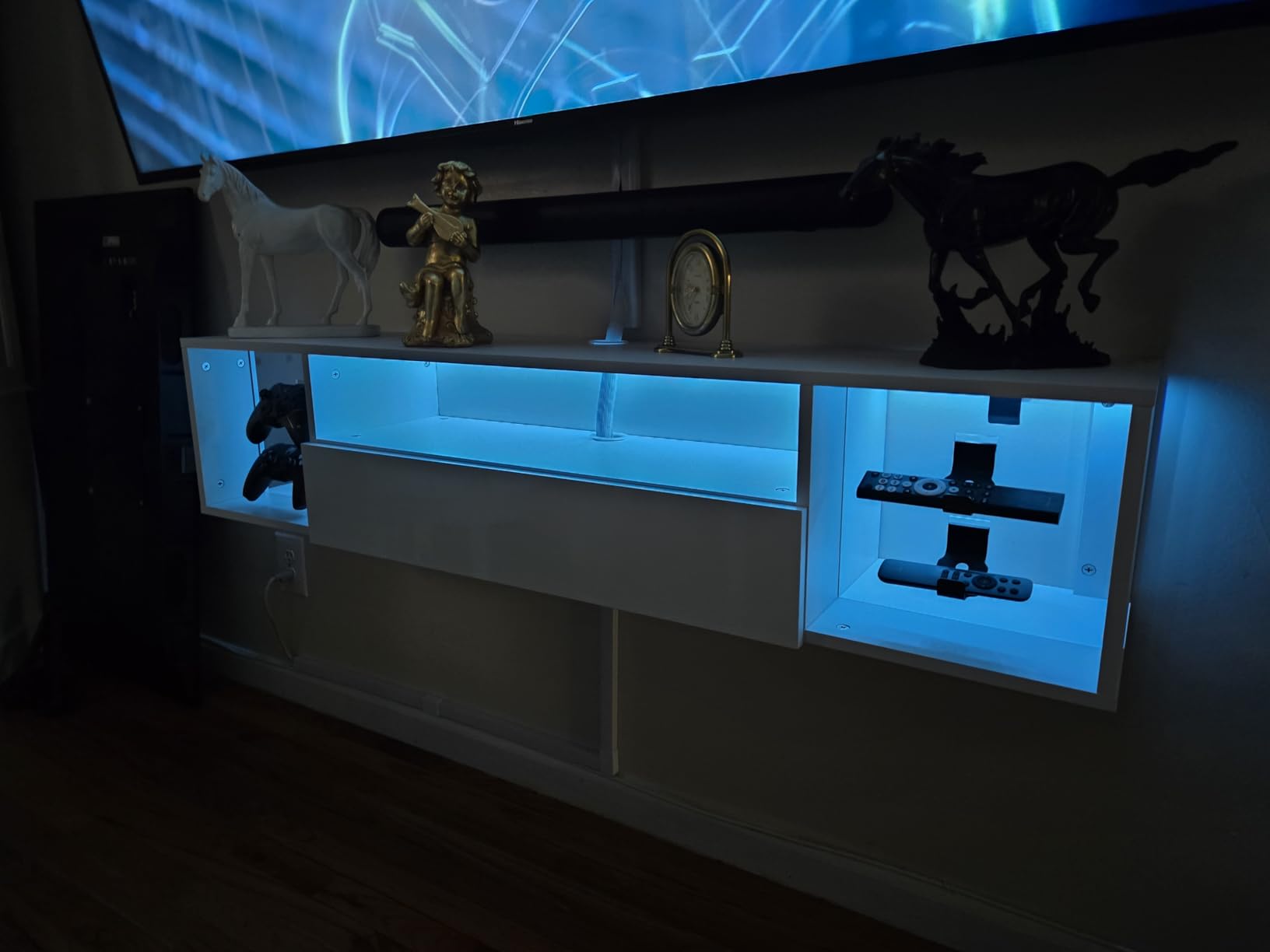 SogesPower Floating TV Stand Wall Mounted with Lights, LED TV Stand Floating Entertainment Center with Storage for Bedroom Living Room, Modern Floating Shelf for Under TV, Black 55inch customer photo 2