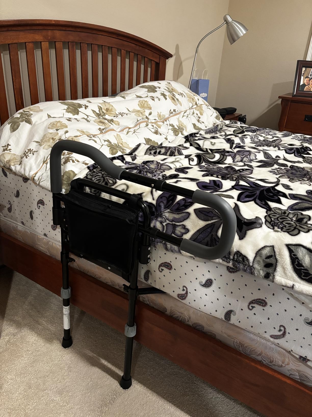 Bed Rails for Elderly Adults Safety, Foldable Bed Assist Rails for Seniors with Sensor Light & Storage Pocket, Adjustable Height, 180° One-Hand Folding Bed Side Rails Fit King Queen Full Twin customer photo 2