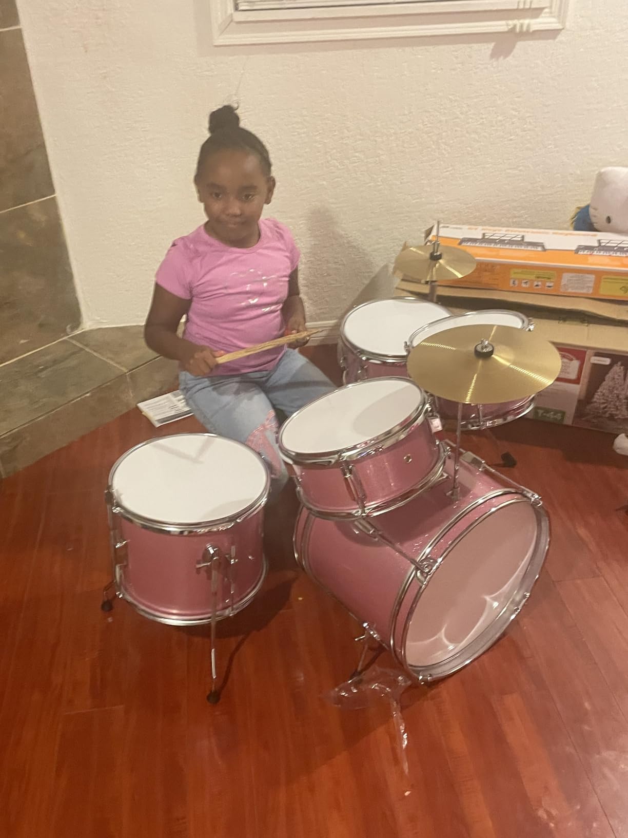 Best Choice Products Kids 5-Piece Beginner Drum Set Junior Kit, Starter Percussion w/Cymbals, Pedal, Toms, Snare, Drumsticks, Stool - Silver Sparkle customer photo 1