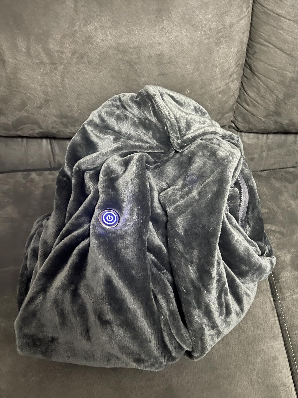 Cordless Heated Blanket with Hood, USB Battery Powered Heated Wearable Blanket with 9 Heating Zones, 20000 mAh Power Bank, 3 Levels, Portable Heated Throw Blanket, Heated Shawl (Warm Comfort Gray) customer photo 2