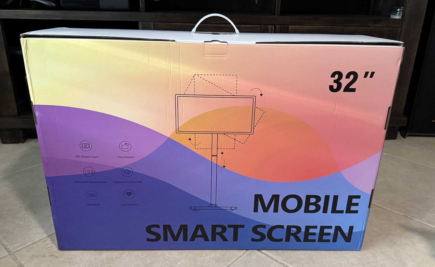 32 Inch Smart Portable TV on Wheels,FHD Touch-Screen-Monitor,Wireless RollableTV, 8G RAM,128G Storage,Built-in 6-8H Battery,Android 14,Full Swivel Rotation,Remote Control (Grey) customer photo 2