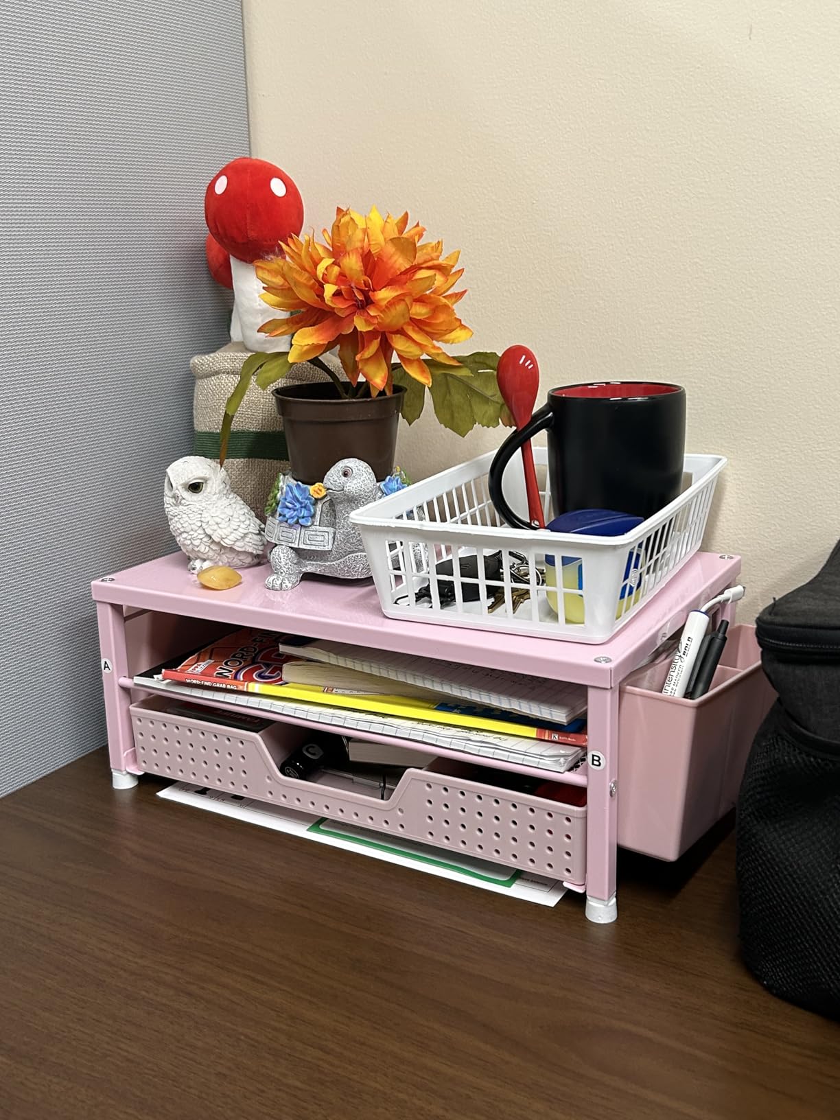 OPNICE Desk Organizers and Accessories, Computer Monitor Stand Riser with Drawer and 2 Pen Holders, Laptop Stand, Office Desk Accessories & Workspace Organizers for Home Office Supplies, Office Book Rack, Black customer photo 2