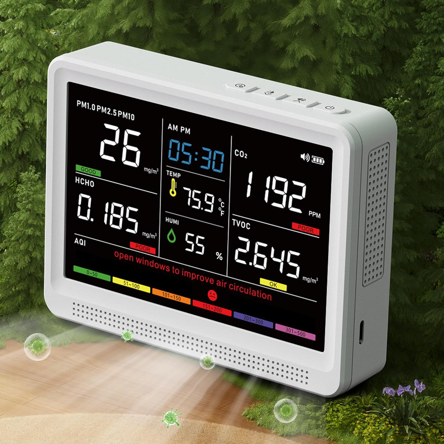 bonoch 16 in 1 Air Quality Monitor Indoor 10h-Battery & 5.5