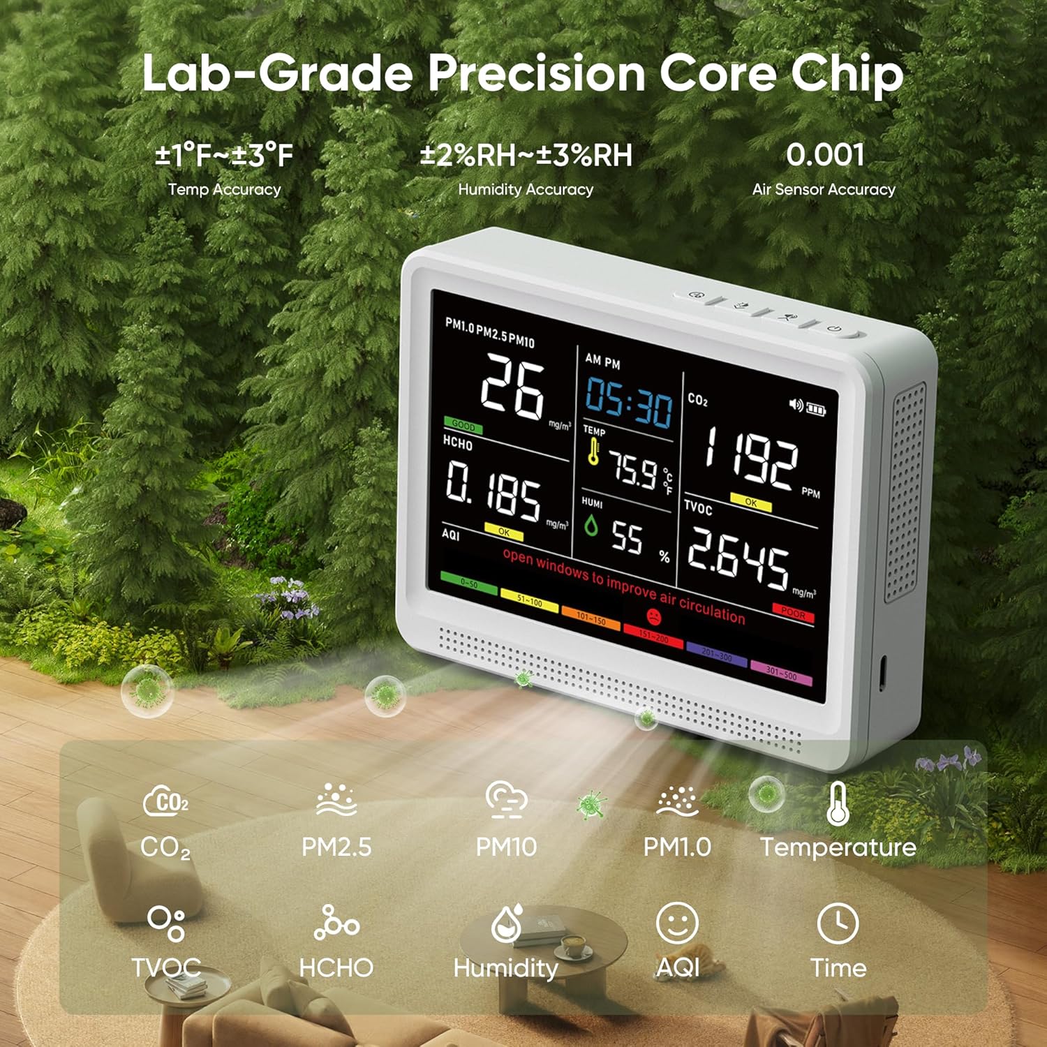 bonoch 16 in 1 Air Quality Monitor Indoor 10h-Battery & 5.5