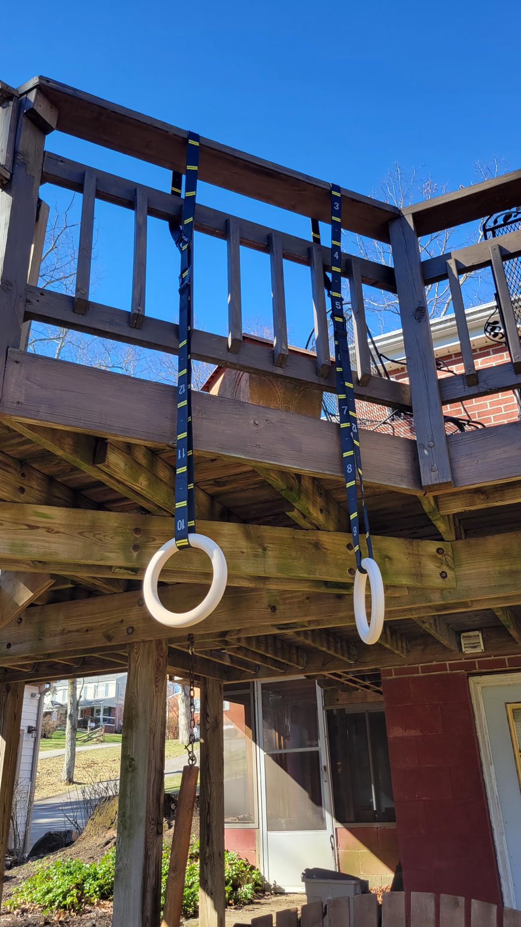 Wooden Gym Rings with 9ft Double-Layer Numbered Straps Quick Adjust. 1.25