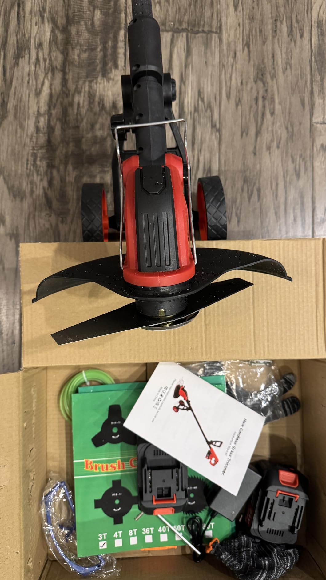 20000RPM Electric Weed Wacker Cordless with Wheel, 6000mAh Electric Weed Eater Battery Powered, 4-in-1 Brush Cutter/String Trimmer/Grass Trimmer/Edger Tool, Stringless Weed Trimmer Metal Blade, 2 Battery customer photo 2