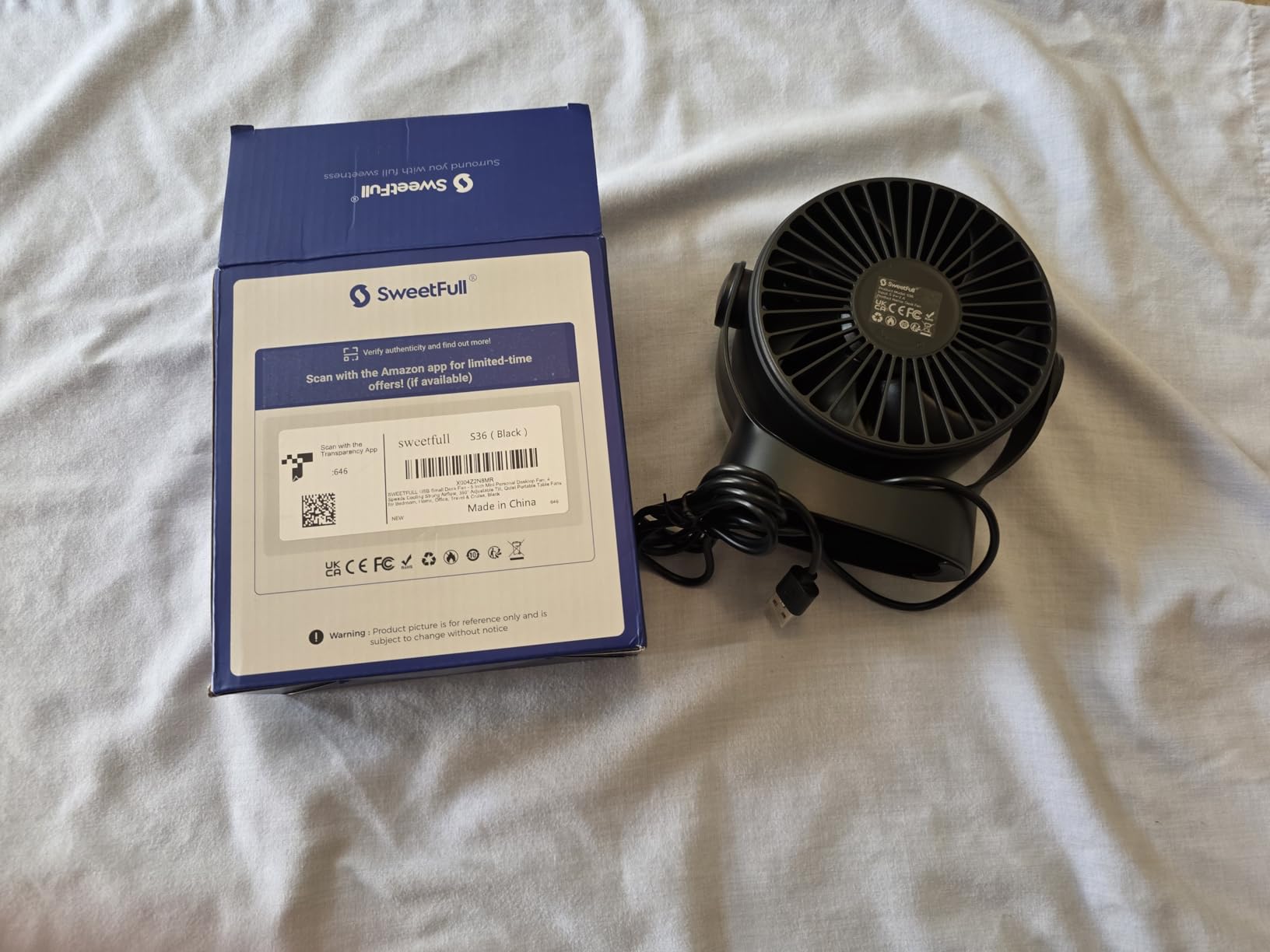 SWEETFULL USB Small Desk Fan - 5 Inch Mini Personal Desktop Fan, 4 Speeds Cooling Strong Airflow, 360° Adjustable Tilt, Quiet Portable Table Fans for Bedroom, Home, Office, Travel & Cruise customer photo 2