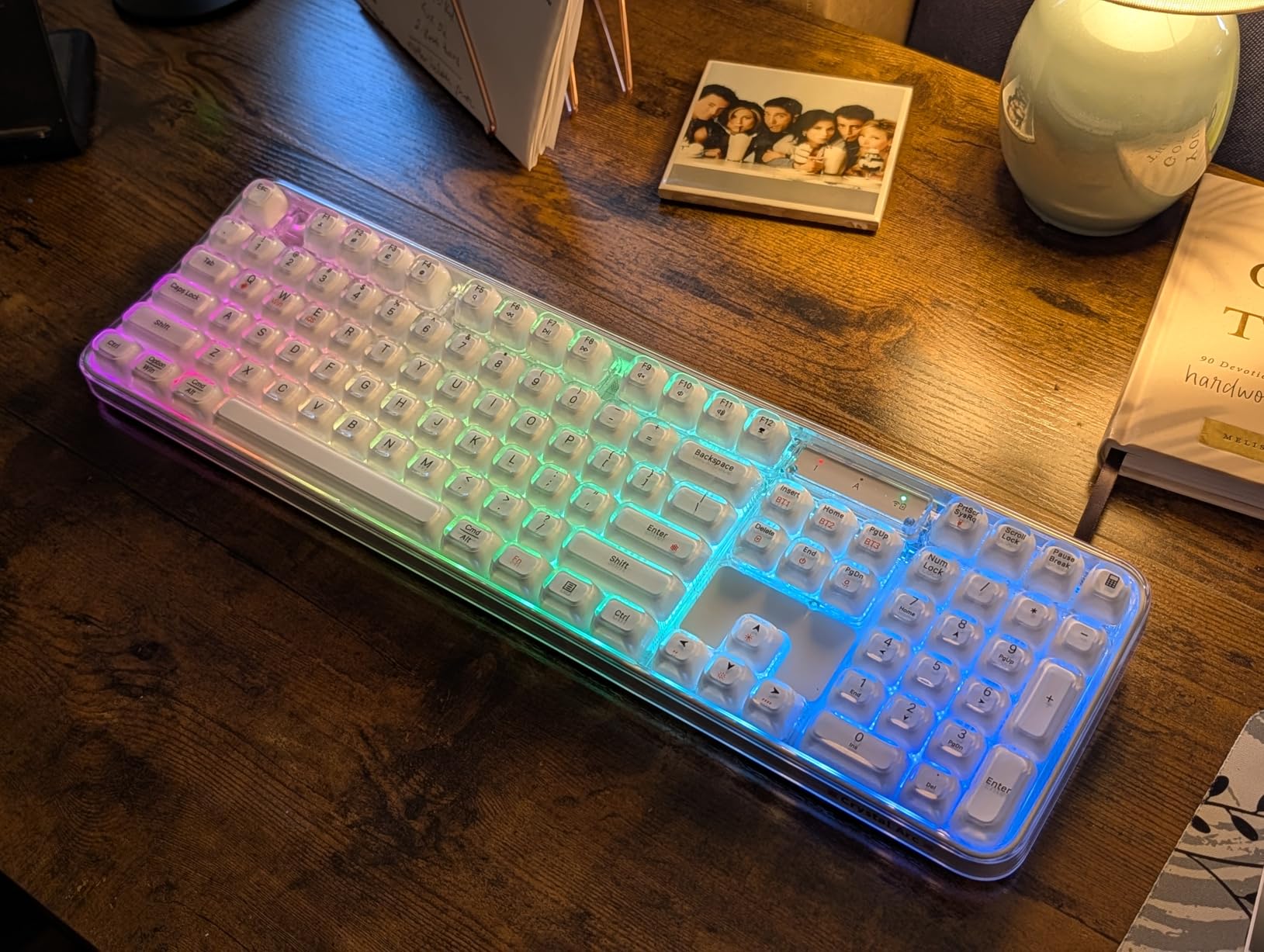 Clear Wireless Keyboard, Tri-Mode Bluetooth/2.4G Rechargeable Keyboard with RGB Backlit, Ergonomic Computer Keyboard with Transparent Keycaps for PC Laptop Desktop Home Office customer photo 2