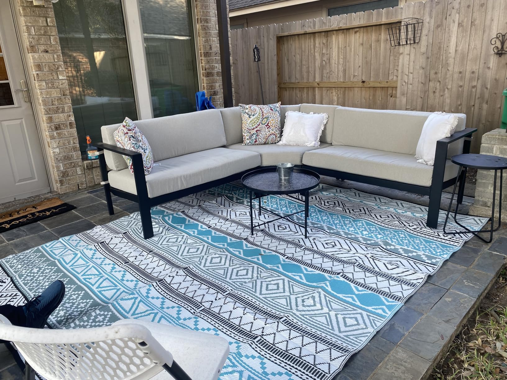 Waterproof 10'x 14' Outdoor Rug for Patio, Reversible Outdoor Plastic Straw Rugs for Camping Porch RV, UV-Resistant Area Rug Mat for Camper, Outside Rug for RV Deck Picnic Beach Balcony, Brown/Coffee customer photo 2