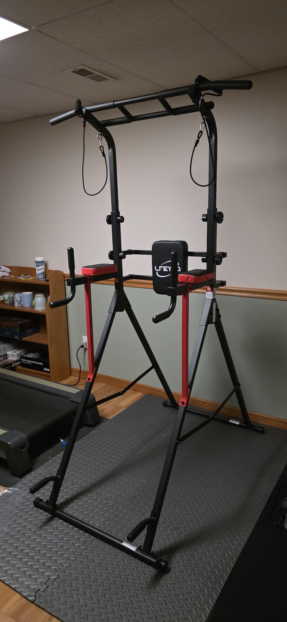 Power Tower Pull Up Bar Free Standing - 13-Level Adjustable Height Dip Station with X-Frame Stability, Multi-Grip Handles, Backrest, Anti-Slip Foot Pads - Home Gym Strength Training Equipment 400LBS customer photo 1