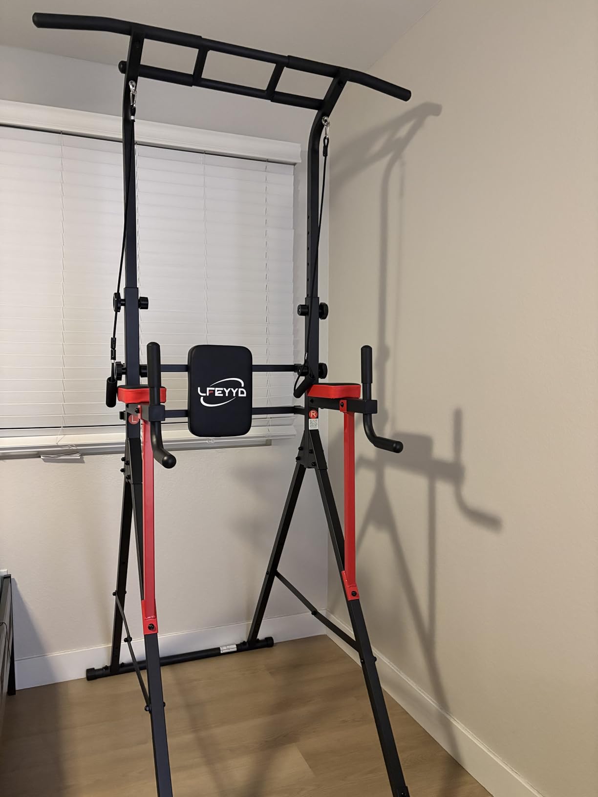 Power Tower Pull Up Bar Free Standing - 13-Level Adjustable Height Dip Station with X-Frame Stability, Multi-Grip Handles, Backrest, Anti-Slip Foot Pads - Home Gym Strength Training Equipment 400LBS customer photo 2