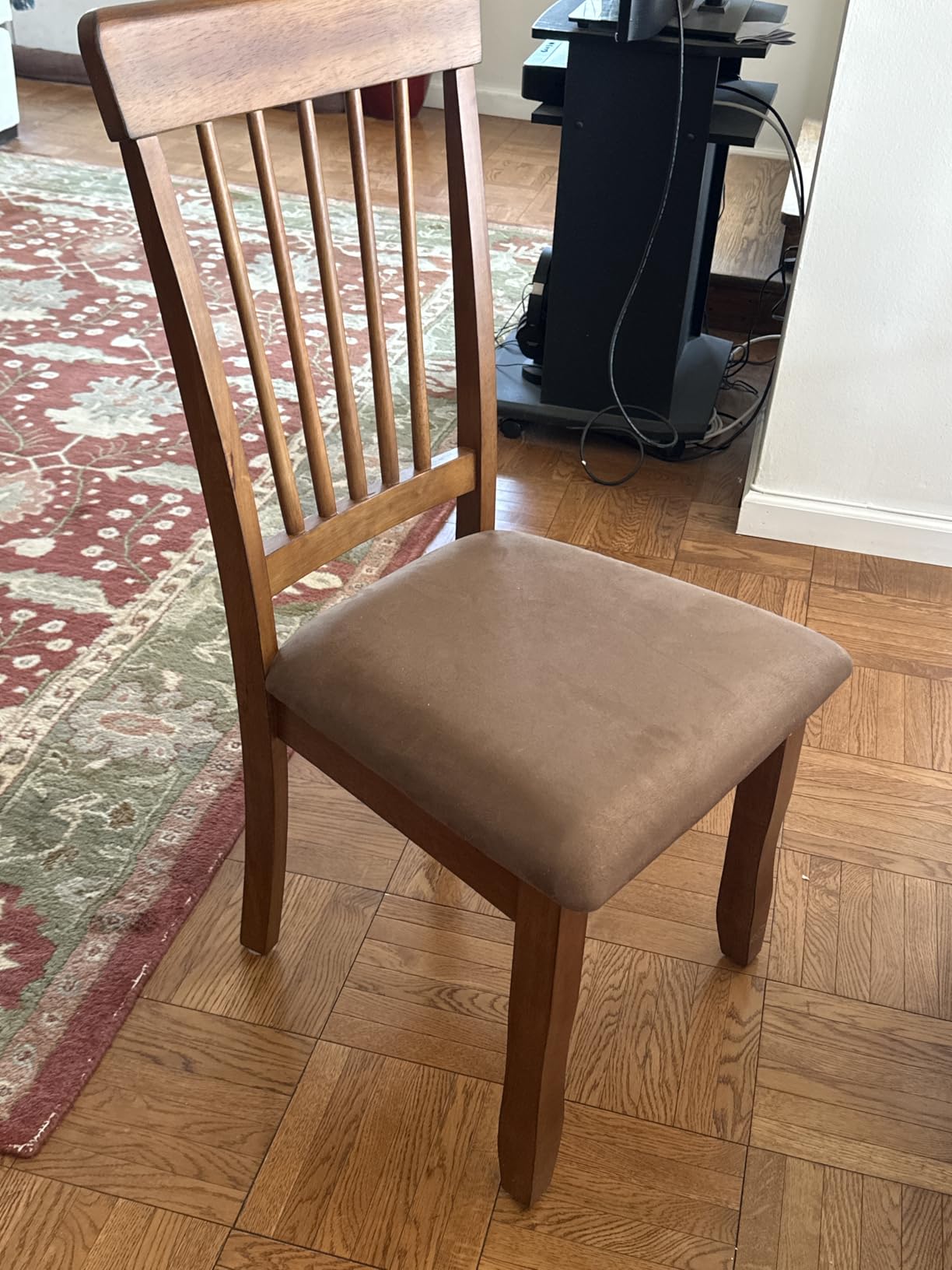 Signature Design by Ashley Berringer Dining Chairs Set of 2, Classic Wood Spindle-Back Design, Cushioned Microfiber Seat, Rustic Finish for Kitchen & Dining Room, Walnut customer photo 1