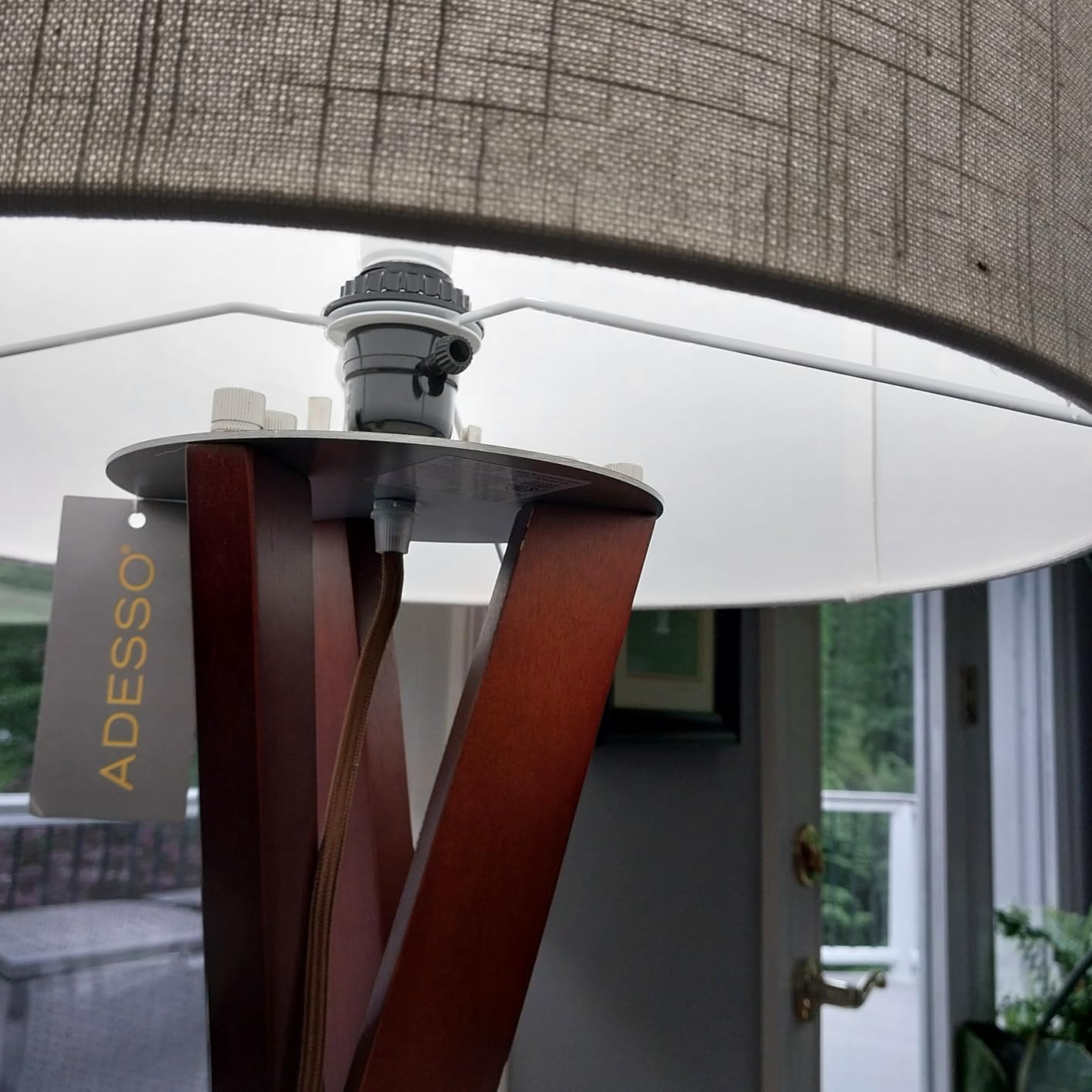 Adesso Floor Lamp with Walnut Tripod Base and White Linen Lampshade - Lamp for Bedroom, Living Room, and House Decor, 63