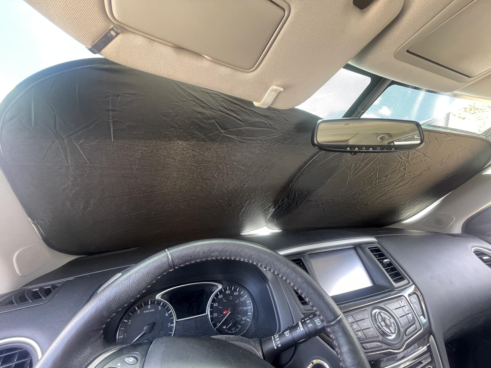 EzyShade Windshield Sun Shade with Shield-X Reflective Technology. See Size-Chart with Your Vehicle. Foldable 2-Piece Car Sunshades Reflect UV Sun and Heat and Protect Your Car. Standard (Medium) Size customer photo 1