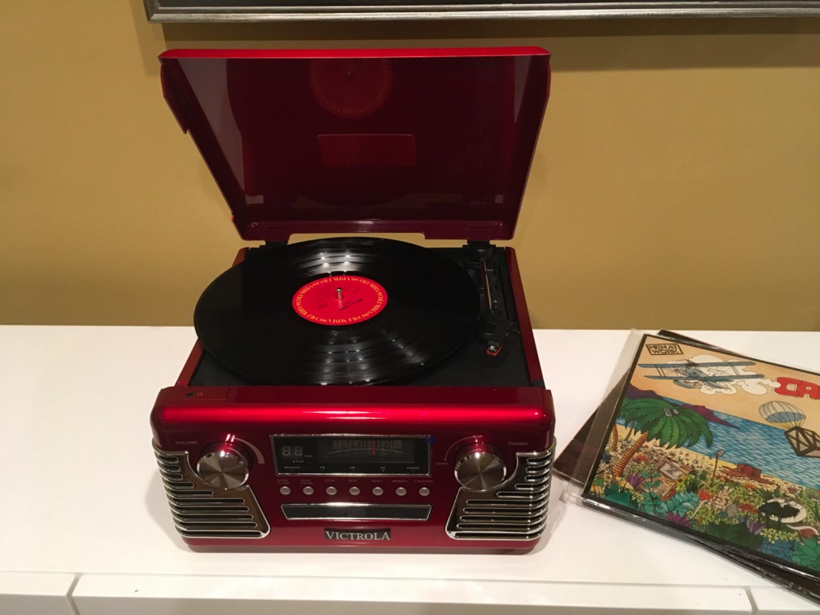 Victrola Haley Retro Bluetooth Record Player & Multimedia Center with Built-in Speakers - 3-Speed Turntable, CD Player, AM/FM Radio, 3.5mm Aux-In, Wireless Music Streaming, Black customer photo 2