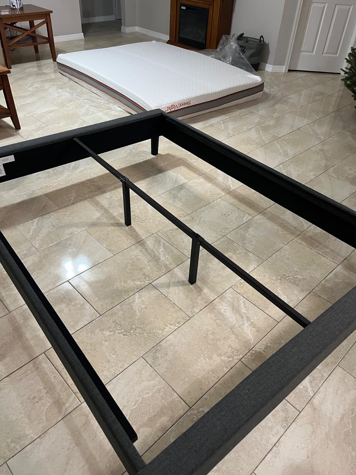 Zinus Curtis Upholstered Platform Bed Frame, Mattress Foundation, Wood Slat Support, No Box Spring Needed, Easy Assembly, Grey, Queen customer photo 1