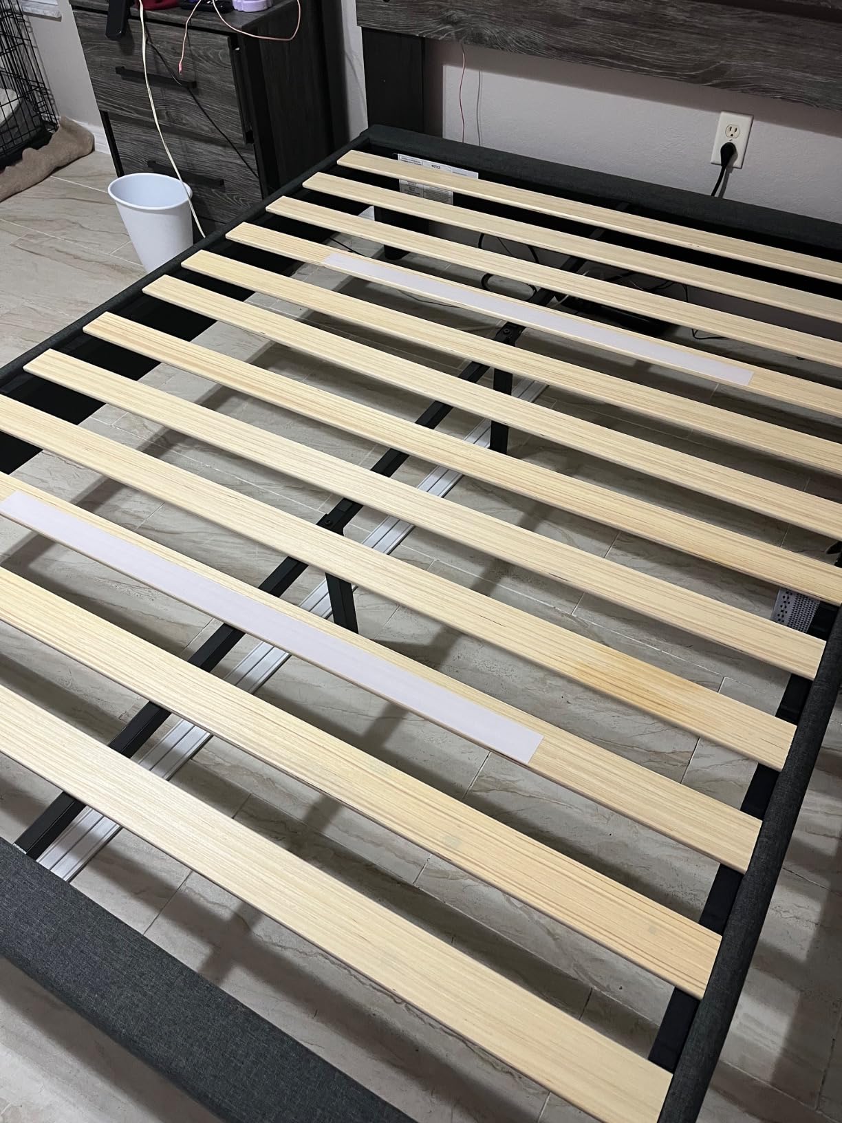 Zinus Curtis Upholstered Platform Bed Frame, Mattress Foundation, Wood Slat Support, No Box Spring Needed, Easy Assembly, Grey, Queen customer photo 2