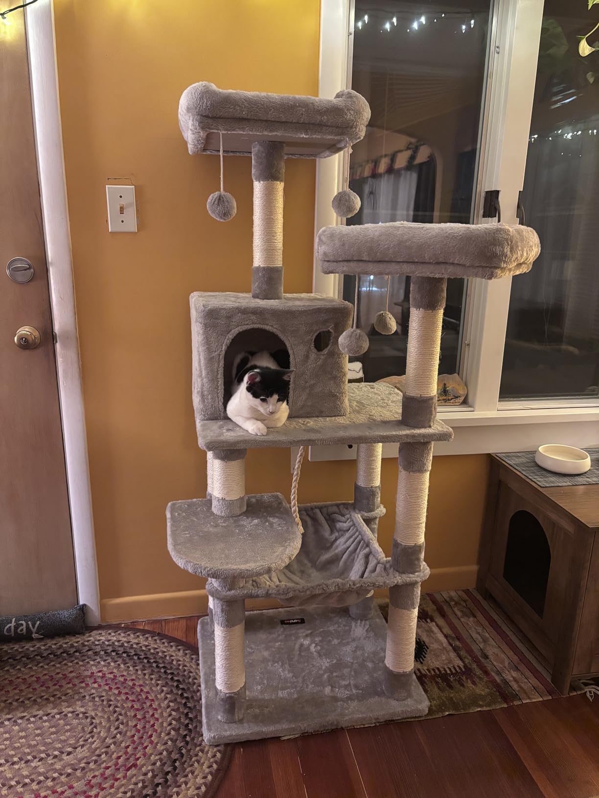 Feandrea Cat Tree, 56.3-Inch Cat Tower, Multi-Level Plush Condo with 11 Scratching Posts, 2 Perches, Hammock, Cave, Light Gray UPCT15W customer photo 2