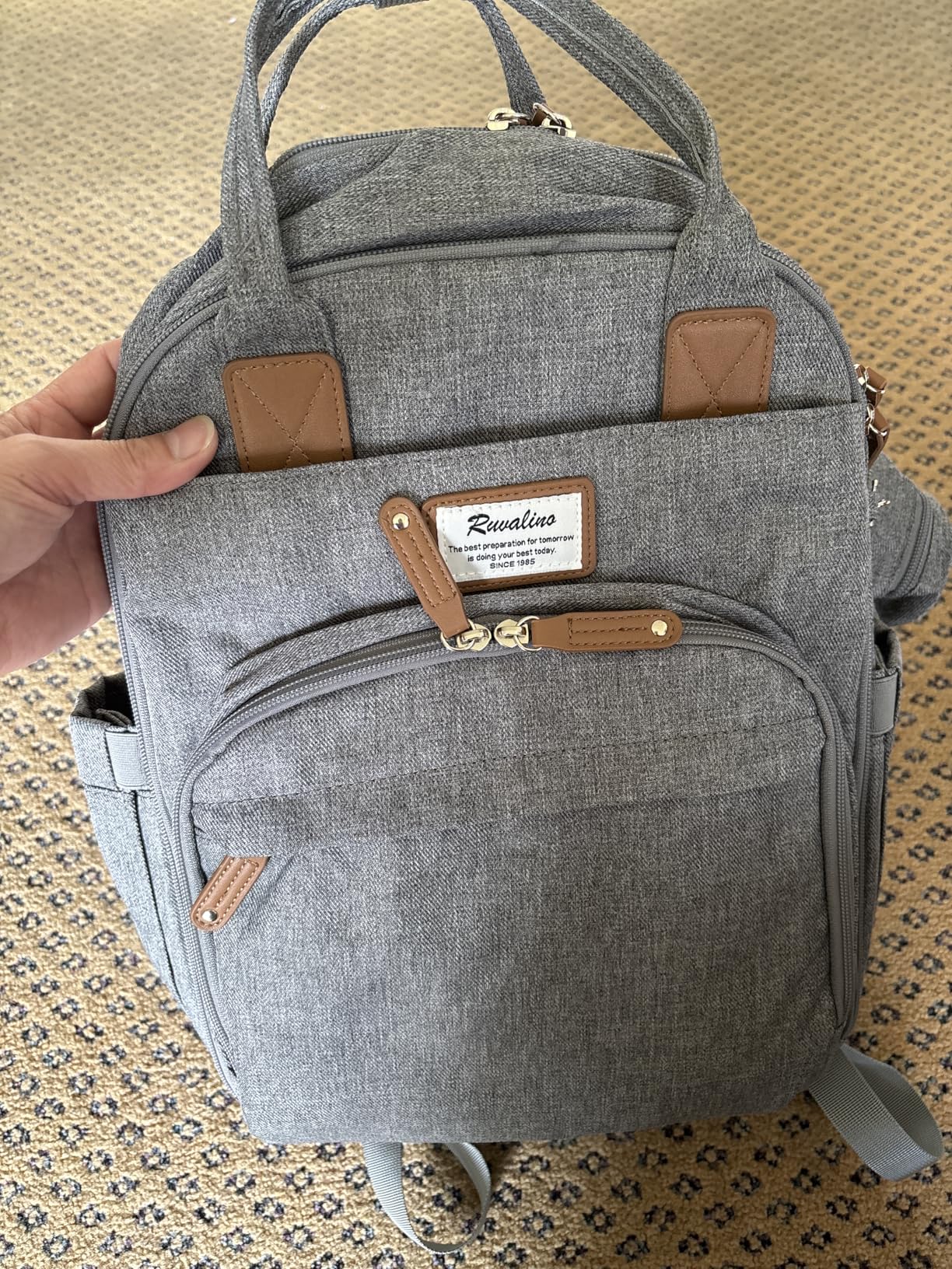 RUVALINO Diaper Bag Backpack - Multifunction Travel Baby Diaper Bag with Changing Pad, Insulated Bottle Holders & Pacifier Case, Large Capacity, Waterproof, Gray customer photo 2
