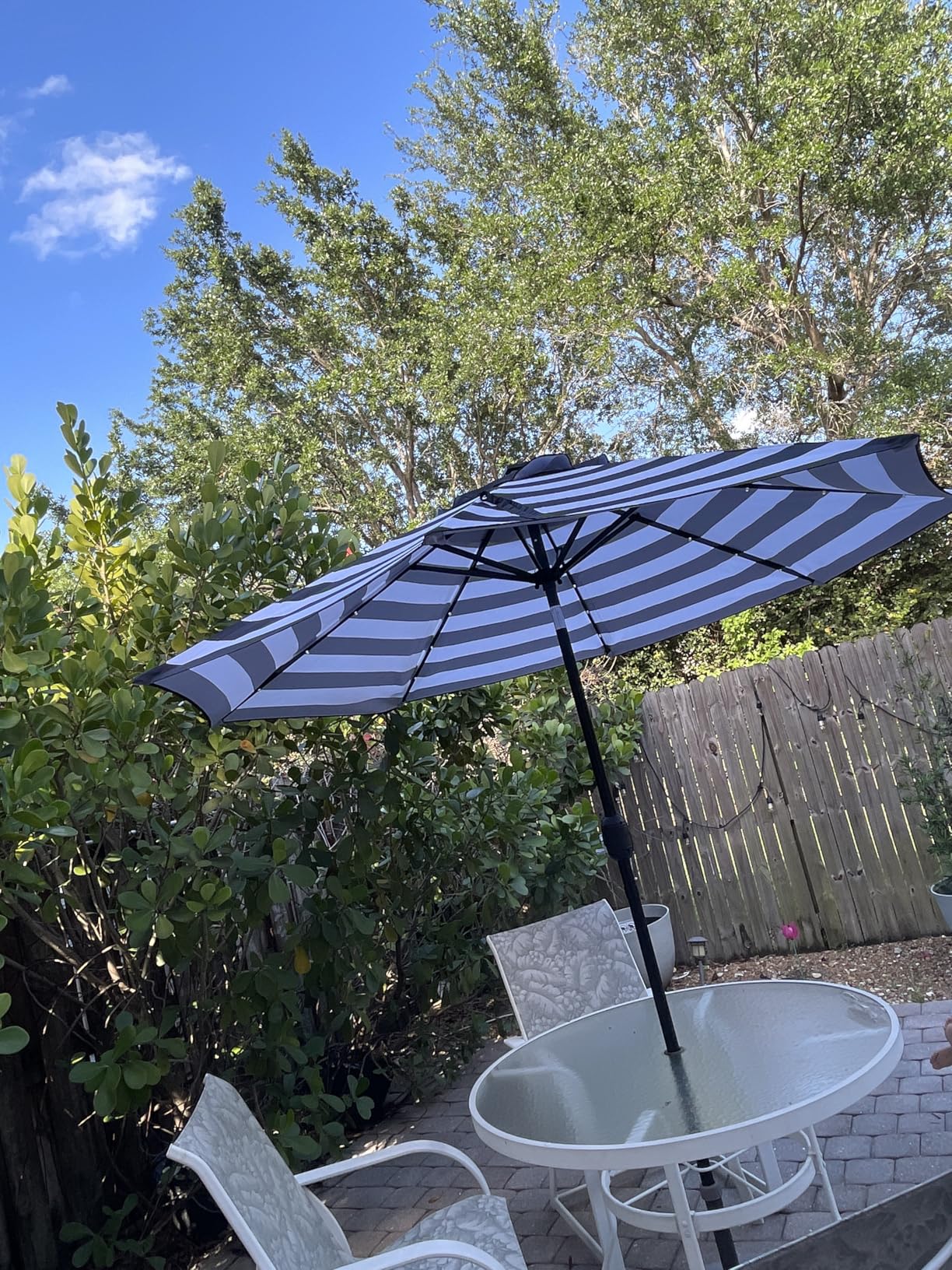 Sunnyglade 9' Solar LED Lighted Patio Umbrella with 8 Ribs/Tilt Adjustment and Crank Lift System (Light Tan) customer photo 1