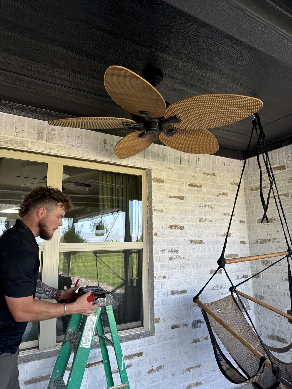 Honeywell Ceiling Fans Palm Island, 52 Inch Tropical Indoor Outdoor Ceiling Fan with No Light, Pull Chain, Two Mounting Options, 5 Palm Leaf Blades, Damp-Rated - 50505-01 (Bronze) customer photo 1