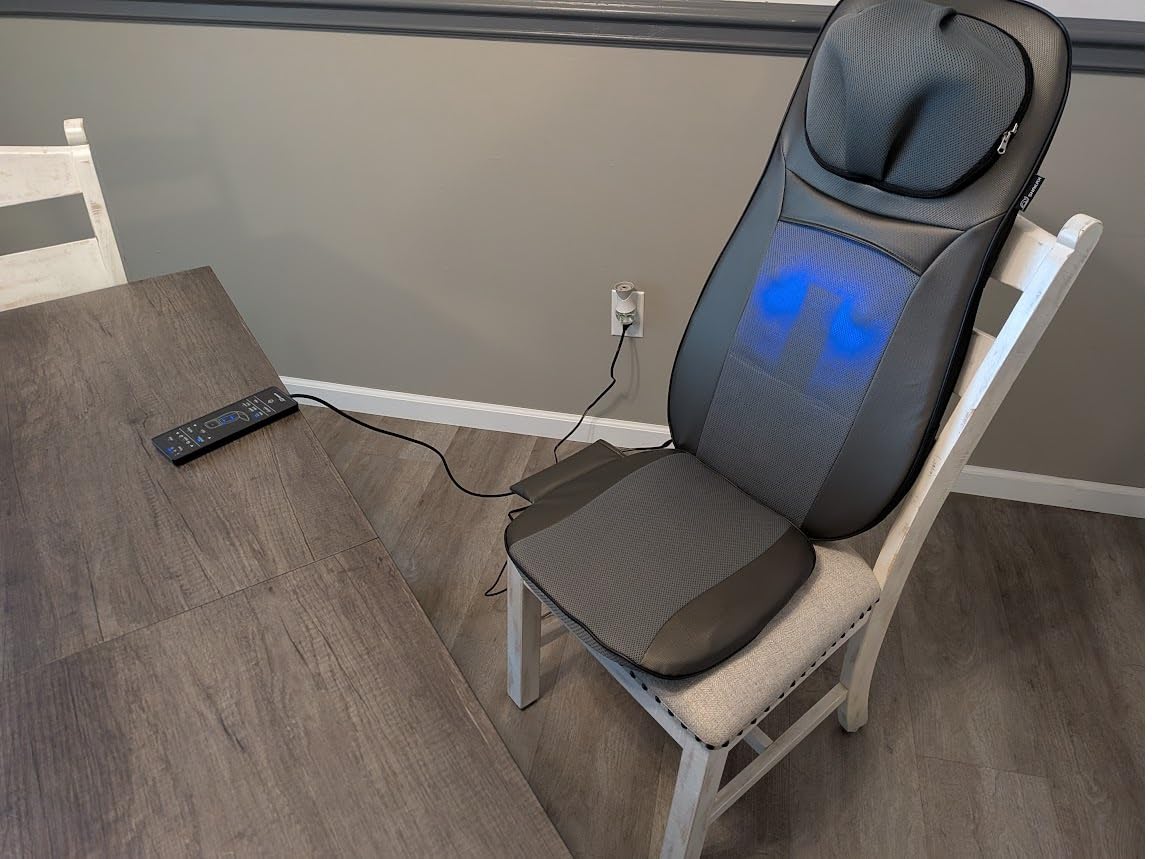 Snailax Shiatsu Neck & Back Massager with Heat, Full Back Kneading Shiatsu or Rolling Massage, Massage Chair pad with Height Adjustment customer photo 2