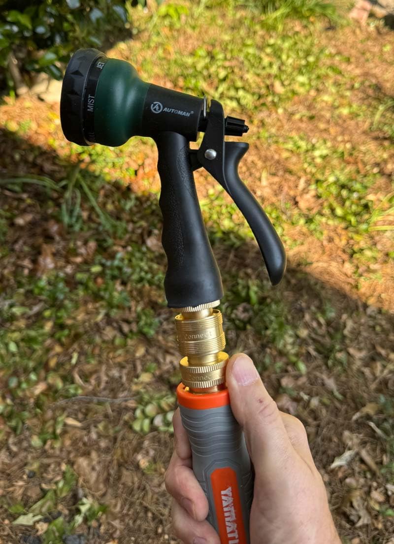 AUTOMAN-Garden-Hose-Nozzle, ABS Water Spray Nozzle with 7 Adjustable Watering Patterns, Slip Resistant for Watering Plants, Lawn& Garden, Washing Cars, Cleaning, Showering Pets & Outdoor Fun. customer photo 2