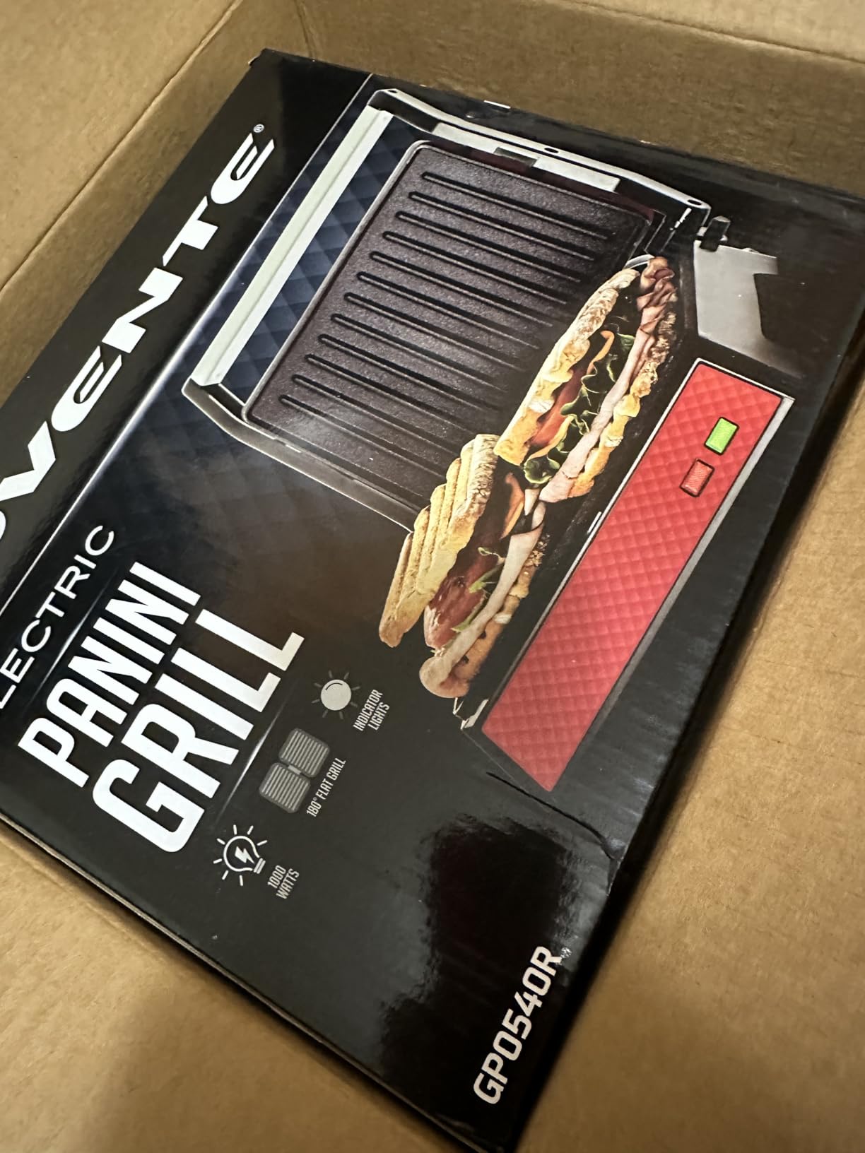 OVENTE Electric Indoor Panini Press Grill and Sandwich Maker with Non-Stick Coated Plates, Cool-Touch Handle and Removable Drip Tray, Opens 180 Degrees to Fit Any Type or Size of Food, Red GP0620R customer photo 2