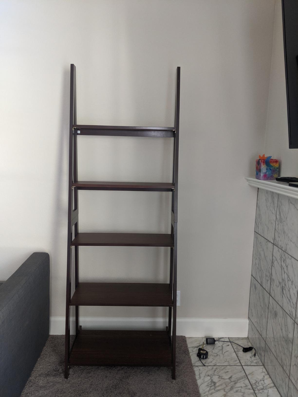 Amazon Basics 5-Tier Ladder Bookshelf Storage Organizer, Tall Bookcase for Small Space, Solid Rubberwood Frame, Modern Display Shelf, Espresso Finish, 14