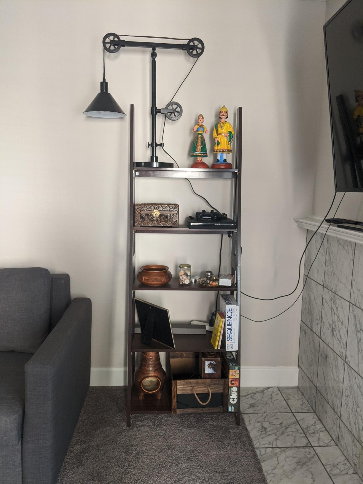 Amazon Basics 5-Tier Ladder Bookshelf Storage Organizer, Tall Bookcase for Small Space, Solid Rubberwood Frame, Modern Display Shelf, Espresso Finish, 14