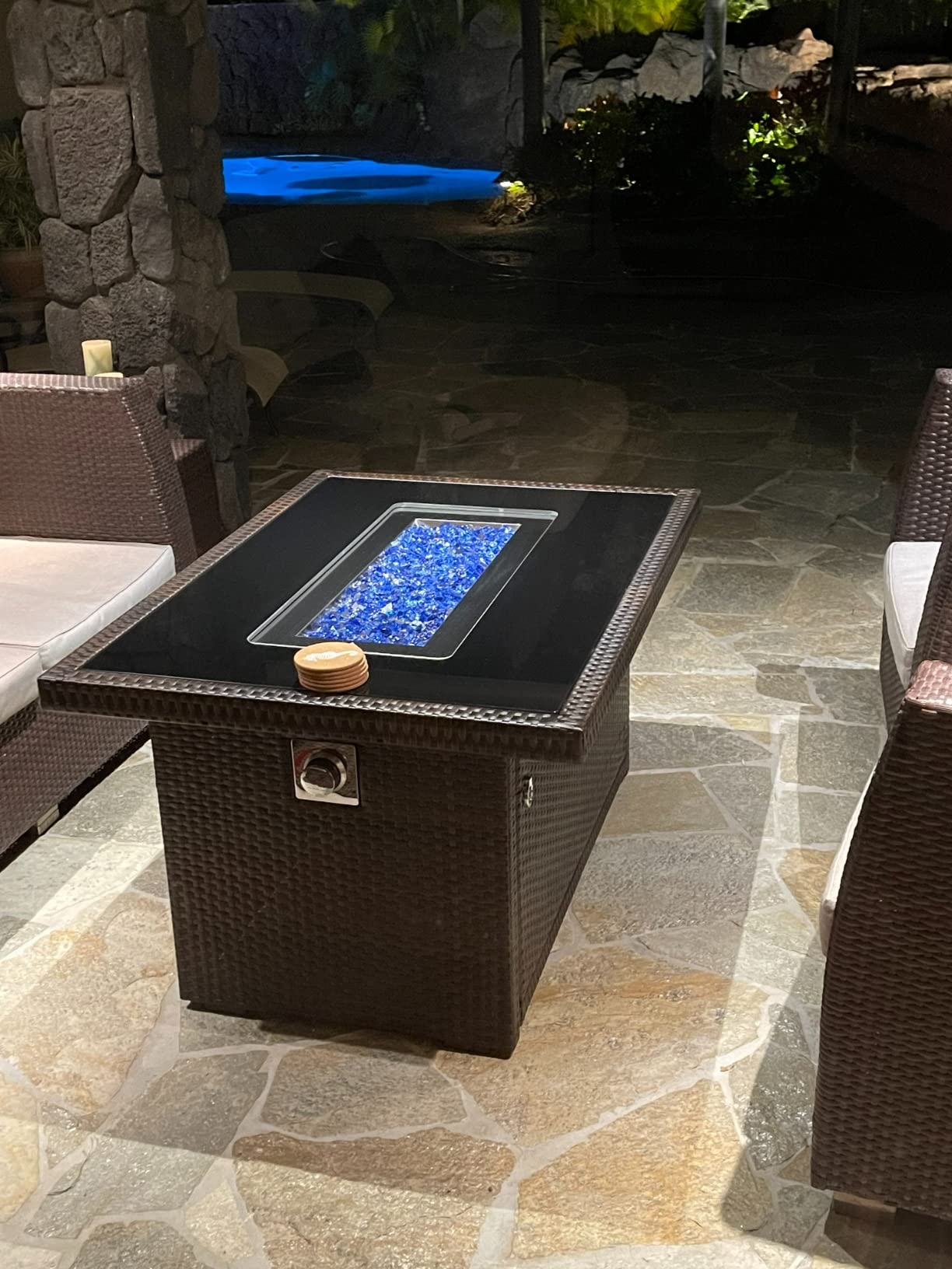 Outland Living Series 403 Fire Table - 44 inch 50,000 BTU Outdoor Propane Gas Fire Pit Table with Tempered Glass Top & Arctic Ice Decorative Glass Rocks, Slate Grey customer photo 2