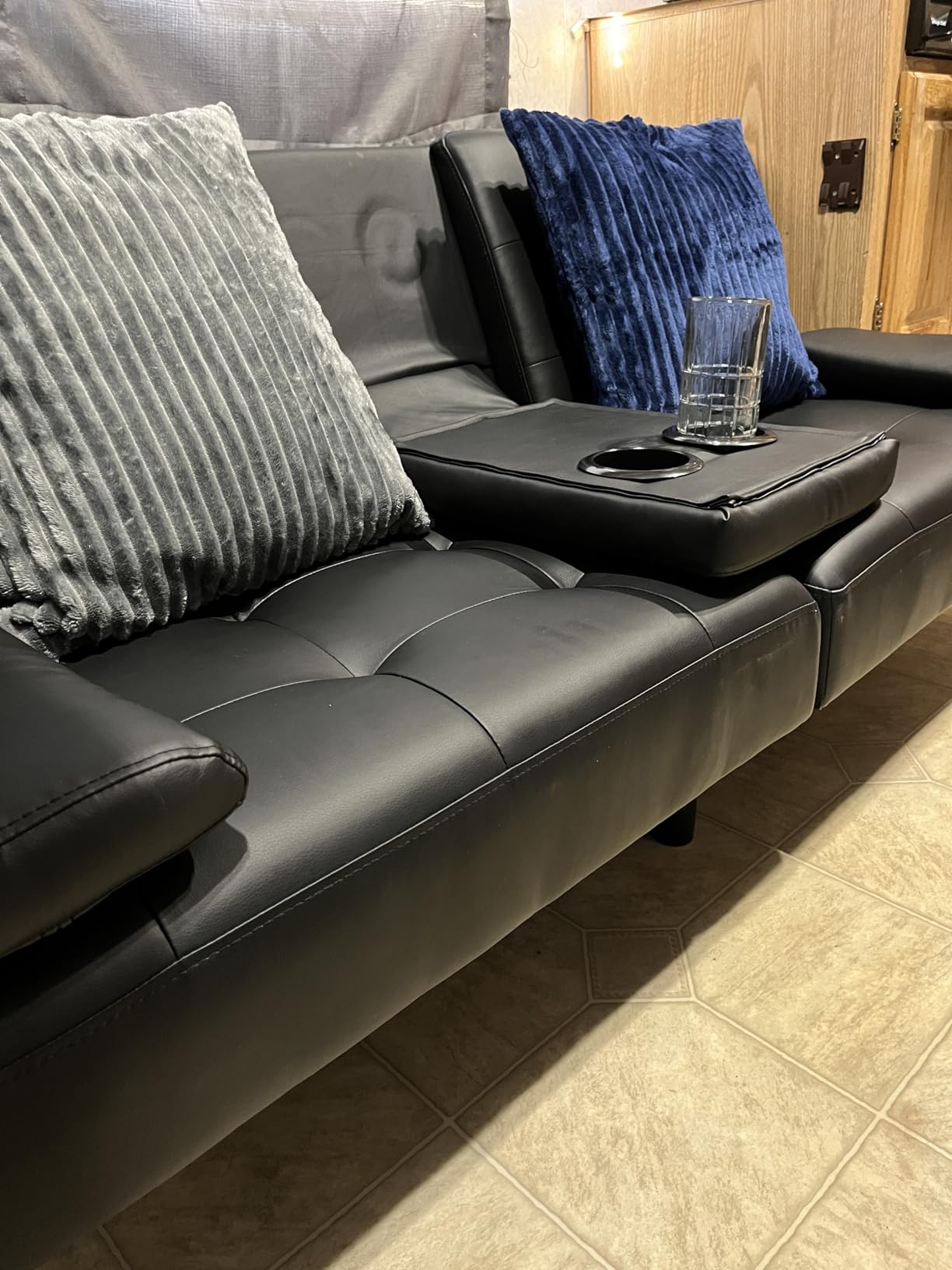 Flamaker Futon Sofa Bed Modern Folding Futon Set Convertible Recliner Lounge for Living Room with 2 Cup Holders, Removable Armrests (PU Leather, Black) customer photo 2